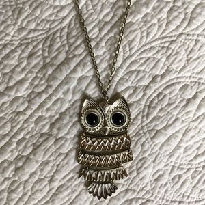 Long gold owl necklace